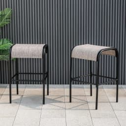 Set of 2 Outdoor Bar Stools, Bar Chairs with Curved Fabric Seat, Counter Stools up to 180 kg,Backless Bistro Stools for Balcony