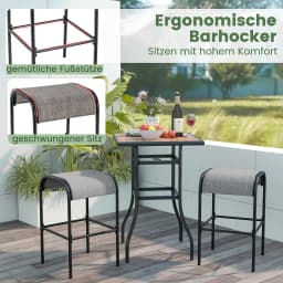 Set of 2 Outdoor Bar Stools, Bar Chairs with Curved Fabric Seat, Counter Stools up to 180 kg,Backless Bistro Stools for Balcony