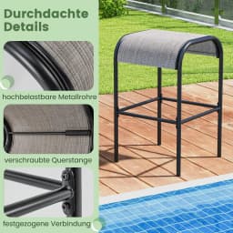 Set of 2 Outdoor Bar Stools, Bar Chairs with Curved Fabric Seat, Counter Stools up to 180 kg,Backless Bistro Stools for Balcony