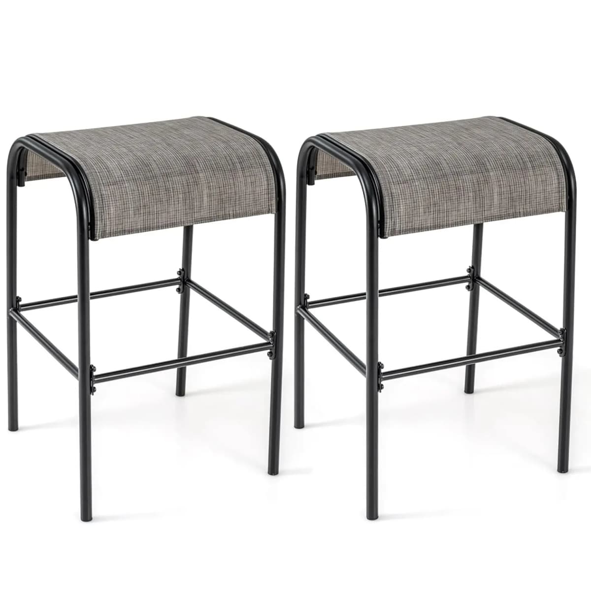 Set of 2 Outdoor Bar Stools, Bar Chairs with Curved Fabric Seat, Counter Stools up to 180 kg,Backless Bistro Stools for Balcony
