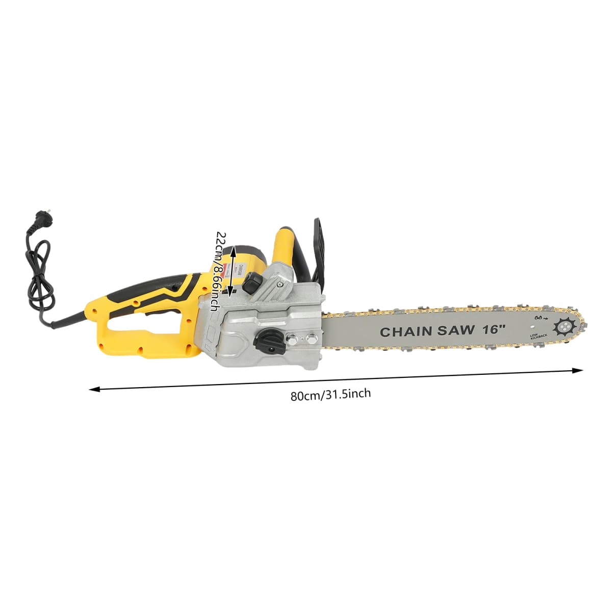 16-inch Aluminum Electric Chainsaw 2000W 800r/min 15.75inch Wood Cutting Adjust Chain Tension Cutting Tools