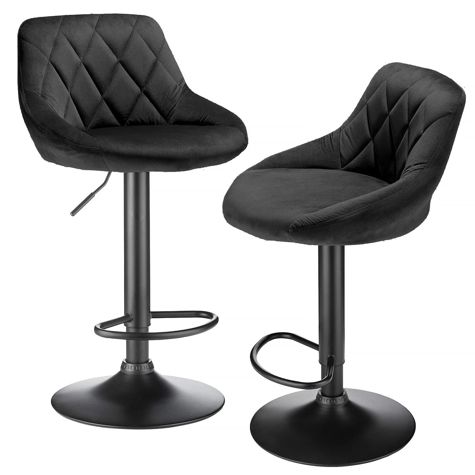 2-piece bar stool set, kitchen stool, upholstered bar stool, swivel bar stool height adjustable 85-105 cm, velvet seat, metal ba