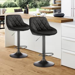 2-piece bar stool set, kitchen stool, upholstered bar stool, swivel bar stool height adjustable 85-105 cm, velvet seat, metal ba