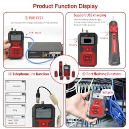 NOYAFA NF-858C Network Cable Tester Digital Cable Tracker with VFL Measure Cable Length Anti-Interference Cable Finder