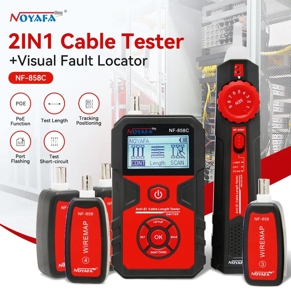 NOYAFA NF-858C Network Cable Tester Digital Cable Tracker with VFL Measure Cable Length Anti-Interference Cable Finder