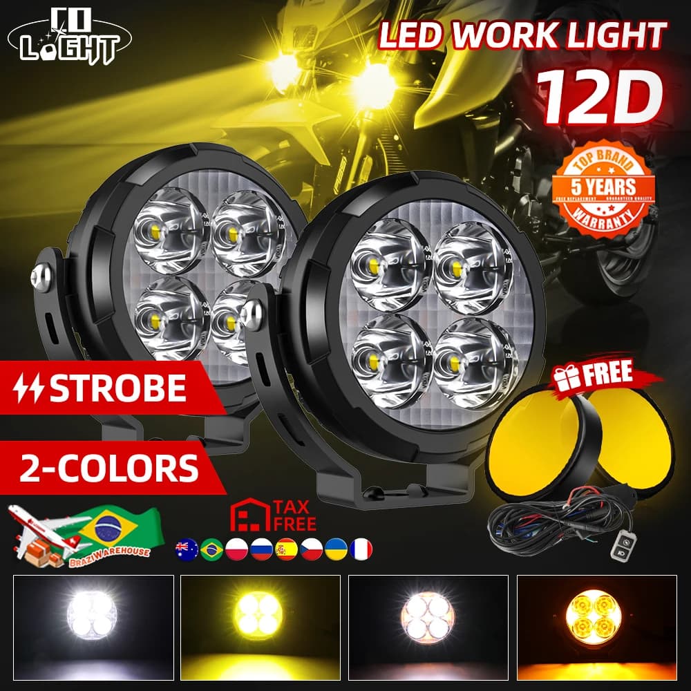 CO LIGHT 4inch Upgrade Motorcycle Strobe Led Work Light Fog light Auxiliary Lights With Wire Brighter 3500K 6000K for BMW 9-80V