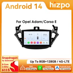 9" Hizpo 2Din Android14 Car Radio for Opel Adam Corsa E Snapdragon 6115 4G BT Auto CarPlay GPS Navigation DSP RDS SWC 360°CAM