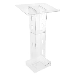Lighted Clear Acrylic Podium| 43.3inch Freestanding Clear Church Office School Lecterns W/ Storage Shelf and Light