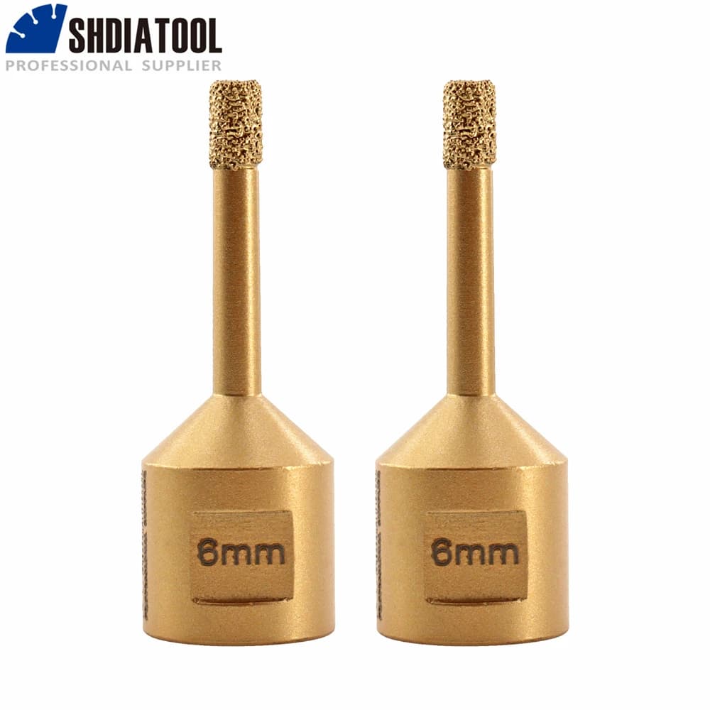 SHDIATOOL 2Pcs Dia 6mm Diamond Drill Bits M14 Thread Hole Saw Dry Drilling Porcelain Stoneware Ceramic Tile Bit Angle Grinder