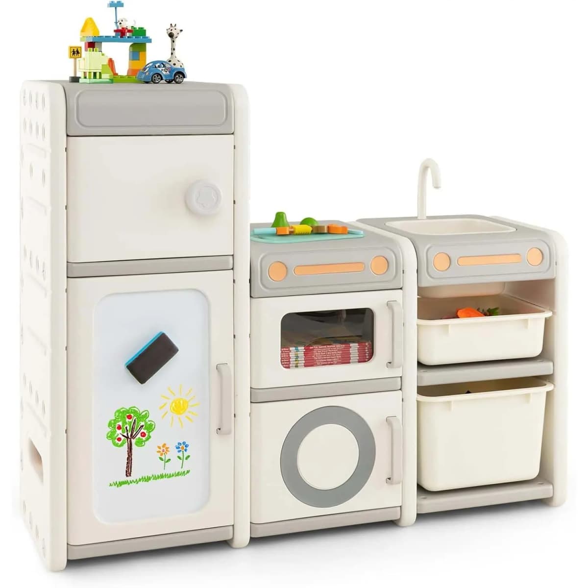 Children's Shelf with Boxes, Children's Room Shelf with 4 Cabinets, Bookcase for Children, Toy Shelf for Toy Storage (Dreamer)