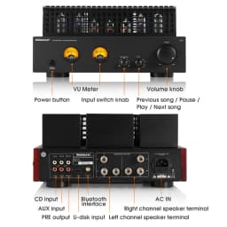 Nobsound DA7 HiFi Bluetooth Tube Amplifier Stereo Audio Amp w/ VU Meters USB DAC