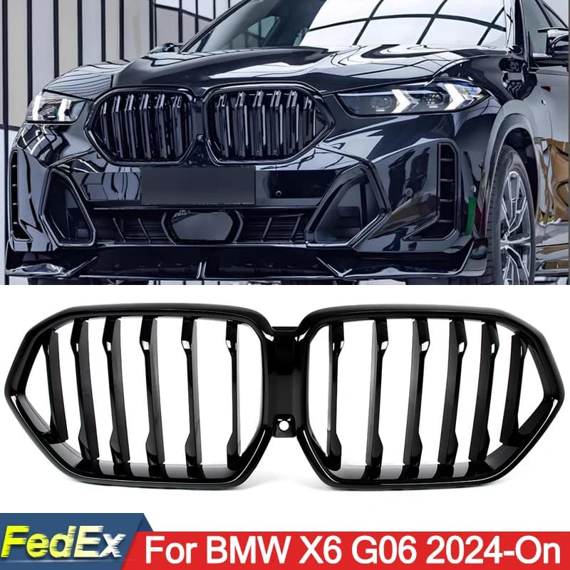 Replacement for BMW X6 G06 M60i LCI 2024-On Front Bumper Racing Grills Single Line Kidney Grille Glossy Black Auto Accessories