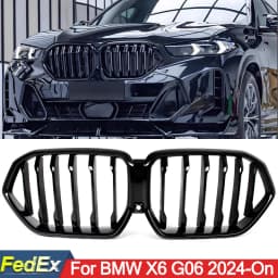 Replacement for BMW X6 G06 M60i LCI 2024-On Front Bumper Racing Grills Single Line Kidney Grille Glossy Black Auto Accessories