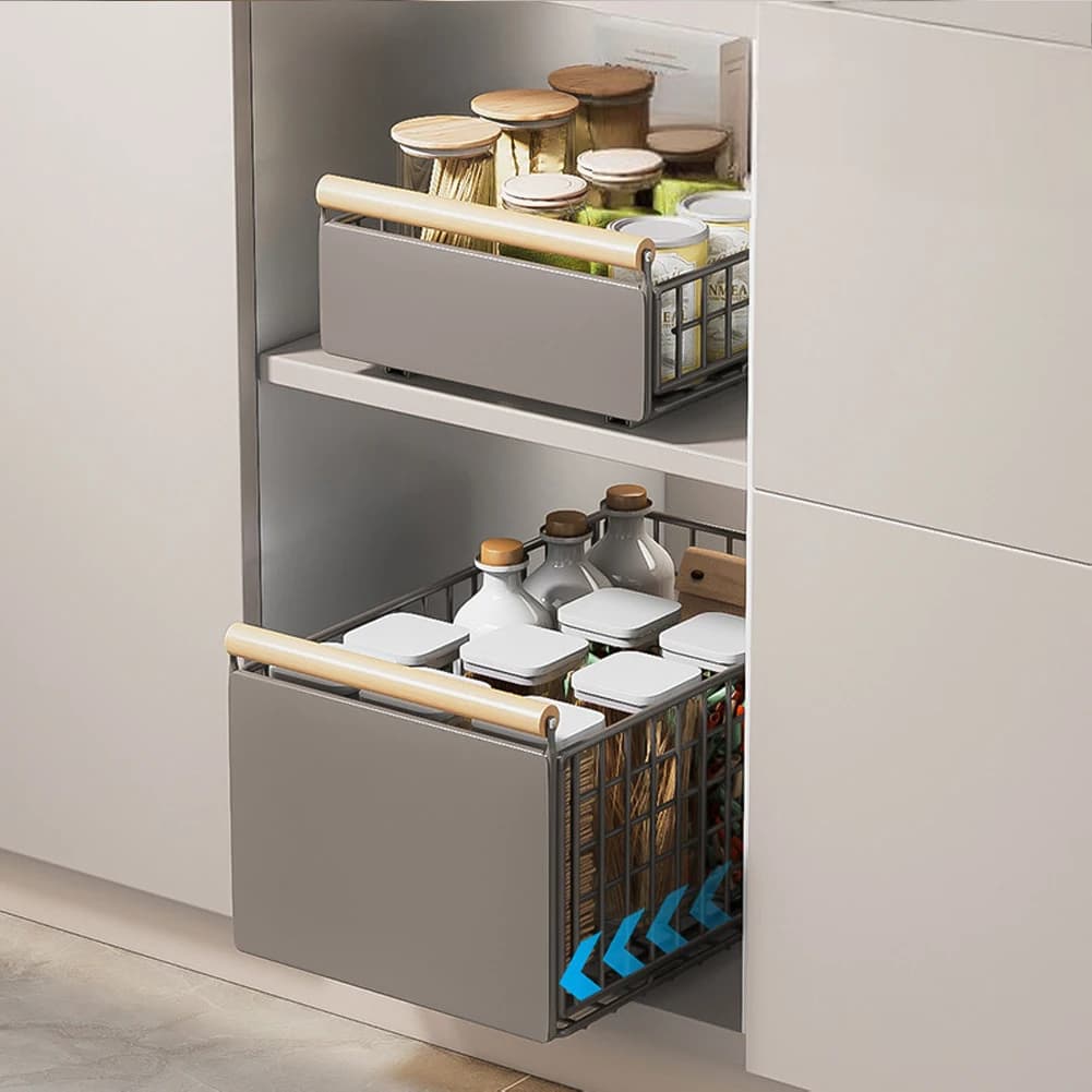Pull Out Cabinet Organizer Foldable Slide Out Pantry Shelves Drawer Storage Sliding Mesh Cabinet Basket for Kitchen Bathroom