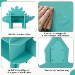 Children's Shelf, 2 Levels, Wooden Toy Shelf with Open Shelves, Cute Bookcase, Playroom, Nursery (Green, Dinosaur)