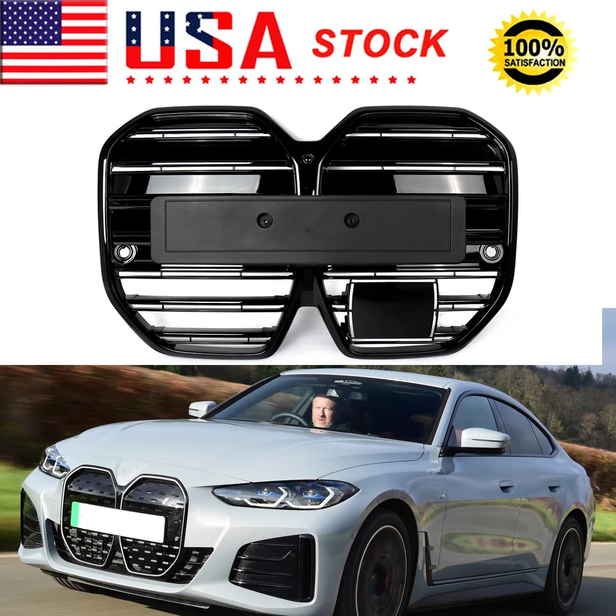 Magickit Grill For BMW G26 4 Series i4 Gran Coupe eDrive35 40 M50 2022 2023 2024 Glossy Black Front Bumper Upper Air Inlet Grill