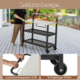 Barbecue Trolley with Hinged Table, Grill Table with Hooks, Towel Holder, Bin Bag Holder & 2 Shelves, Outdoor Serving Trolley