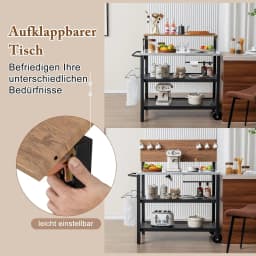 Barbecue Trolley with Hinged Table, Grill Table with Hooks, Towel Holder, Bin Bag Holder & 2 Shelves, Outdoor Serving Trolley