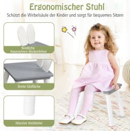 Children's Table with 2 Chairs, 3-Piece Children's Seating Set with Solid Wood Legs and Rabbit Ears Backrest