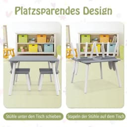 Children's Table with 2 Chairs, 3-Piece Children's Seating Set with Solid Wood Legs and Rabbit Ears Backrest