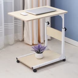 Modern Simple Laptop Table Height Adjustable Living Room Bedroom Laptop Overbed Mobile Bedside Table White with 4-wheels