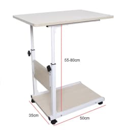 Modern Simple Laptop Table Height Adjustable Living Room Bedroom Laptop Overbed Mobile Bedside Table White with 4-wheels