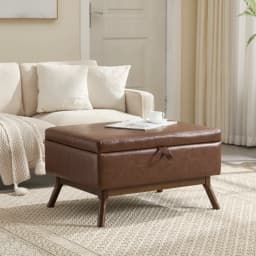 Mid-Century Modern Square Coffee Table Storage Bench, Assembled, Suitable for Living Room, Entryway and Family Room