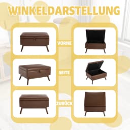 Mid-Century Modern Square Coffee Table Storage Bench, Assembled, Suitable for Living Room, Entryway and Family Room