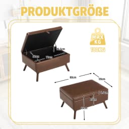 Mid-Century Modern Square Coffee Table Storage Bench, Assembled, Suitable for Living Room, Entryway and Family Room
