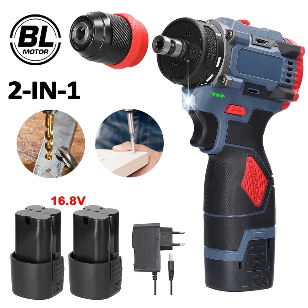 16.8V Cordless Electric Screwdriver Drill Brushless Motor 45Nm Torque Stepless Speed Regulation Handheld Lithium Driver Drill