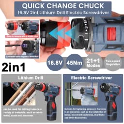 16.8V Cordless Electric Screwdriver Drill Brushless Motor 45Nm Torque Stepless Speed Regulation Handheld Lithium Driver Drill