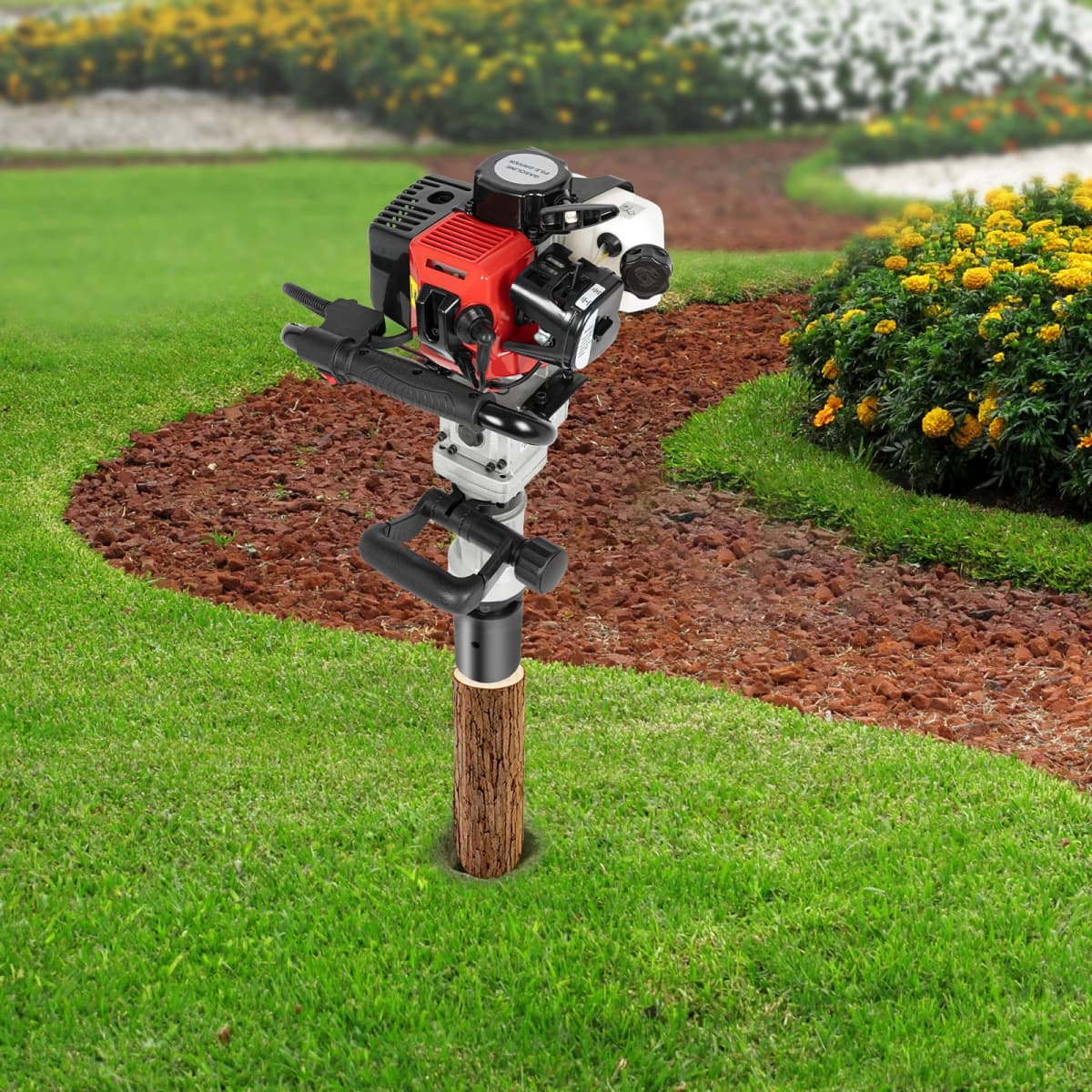 32cc Gas Powered T-Post Driver 2 Stroke Pole Pounder Pile Driver Hammer Portable Good Heat Dissipation For Gardening, Road Fence
