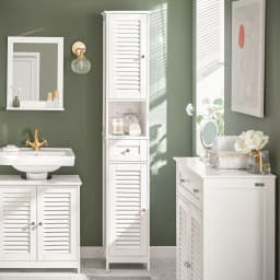 Sobuy Frg236 Bathroom Tall Cabinet Bath Shelf Bathroom Storage Unit Bathroom Furniture with 1 Open Compartment, 1 Drawer and Doors