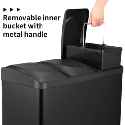 Rubbish Bin 3 Compartments, 3 x 15 L Waste Separation System, 45 Litre Kitchen Waste Bin, Large Stainless Steel Pedal Bin