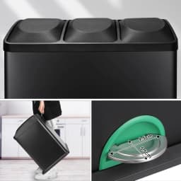 Rubbish Bin 3 Compartments, 3 x 15 L Waste Separation System, 45 Litre Kitchen Waste Bin, Large Stainless Steel Pedal Bin
