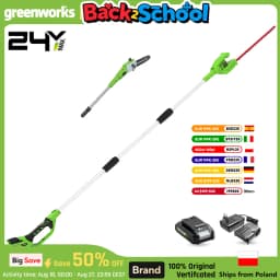 Greenworks 24V 2-in-1 Polesaw and Hedge Trimmer with Shoulder Strap 8inch Polesaw and 51cm Trimmer with 2Ah Battery and Charger