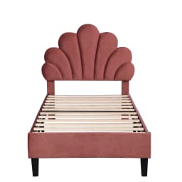 Rosahqnda Children bed Single bed Upholstery bed 90x200cm Floral Headboard and Slatted Slatt Fabric girls bed Without Mattress