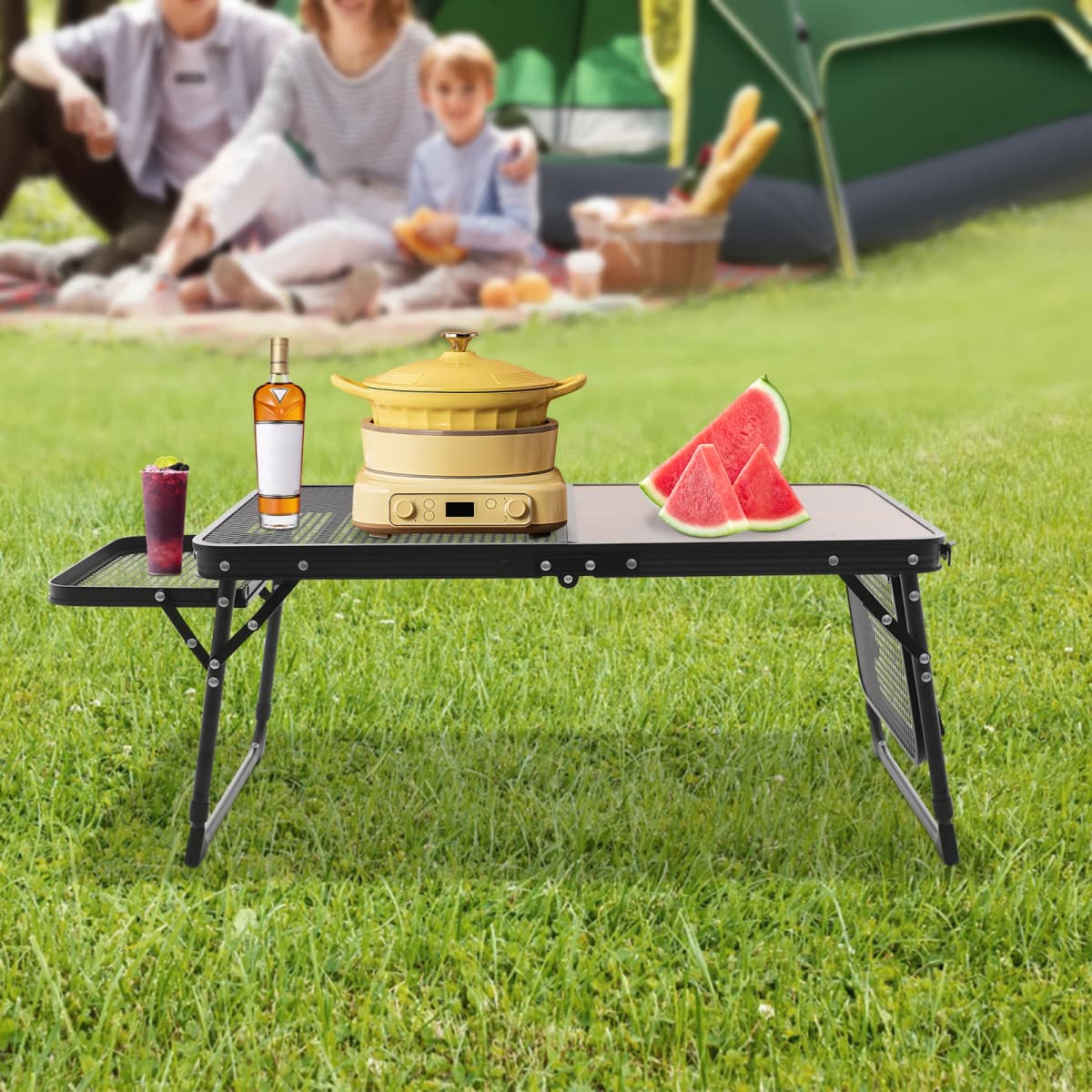 Portable Camping Table Foldable Aluminum Alloy Multifunctional Table for Outdoor Picnic BBQ Travel, Height Adjustable, Load 30kg
