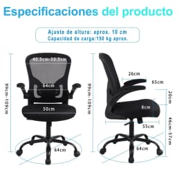 Ralex-chair Office Chair, Desk Chair with Flip-Up Armrests, Ergonomic Mesh Office Chair with Lumbar Support, Black