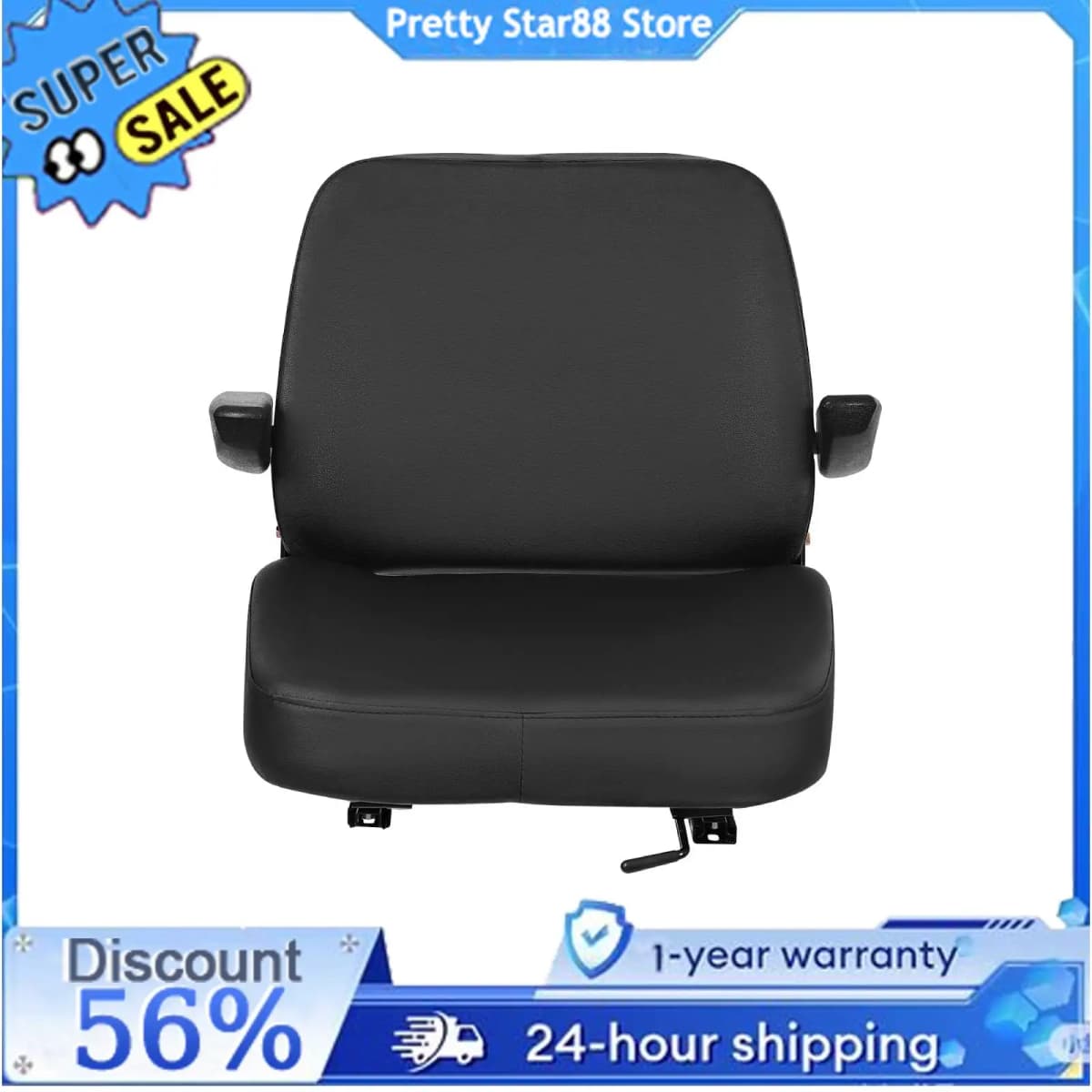 Forklift Seat Easy to Clean Tractor Seat PVC Synthetic Leather Forklift Seat with Armrest for Forklifts/Tractors/Bulldozers