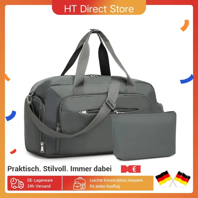 Kono Travel Bag hand luggage Set-2-Piece Weekend bag with Shoe Compartment & Cosmetic Bag bag Multi-chamber Design for Travel Sports