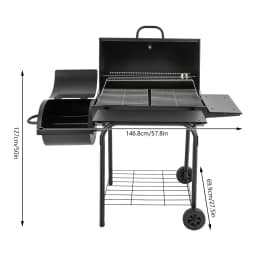 Freestanding Charcoal Grills Family Size Barbecue Smoker with Side Table, Wheels ＆ Food Shelves--147*70*126cm