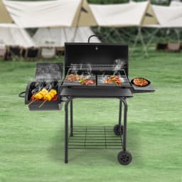 Freestanding Charcoal Grills Family Size Barbecue Smoker with Side Table, Wheels ＆ Food Shelves--147*70*126cm