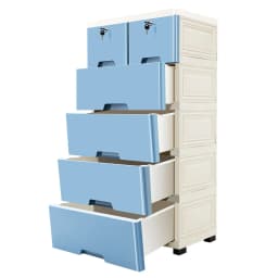6 Drawers Type Combined Locker Clothes Storage Cabinet Large Children Toy Plastic Organizing With Lock 4 Wheel Blue Plastic