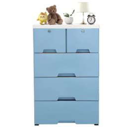 6 Drawers Type Combined Locker Clothes Storage Cabinet Large Children Toy Plastic Organizing With Lock 4 Wheel Blue Plastic