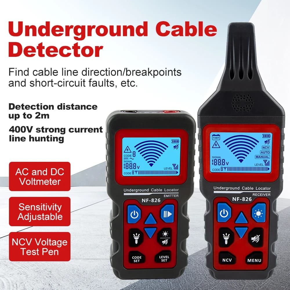 NOYAFA NF-826 Underground Cable Locator Anti Interference Cable Tester Visual Fault Wire Tracer High&Low Voltage Cable Finder