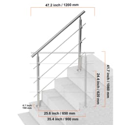 SucceBuy Handrail for Outdoor Transitional Stainless Steel Railings with Installation Kit Double-column Staircase for Porch Deck