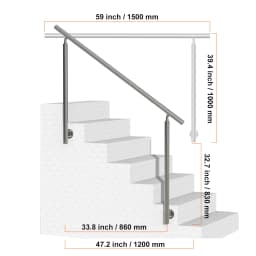 SucceBuy Handrail for Outdoor Transitional Stainless Steel Railings with Installation Kit Double-column Staircase for Porch Deck