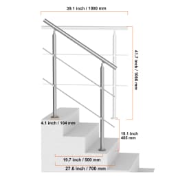 SucceBuy Handrail for Outdoor Transitional Stainless Steel Railings with Installation Kit Double-column Staircase for Porch Deck