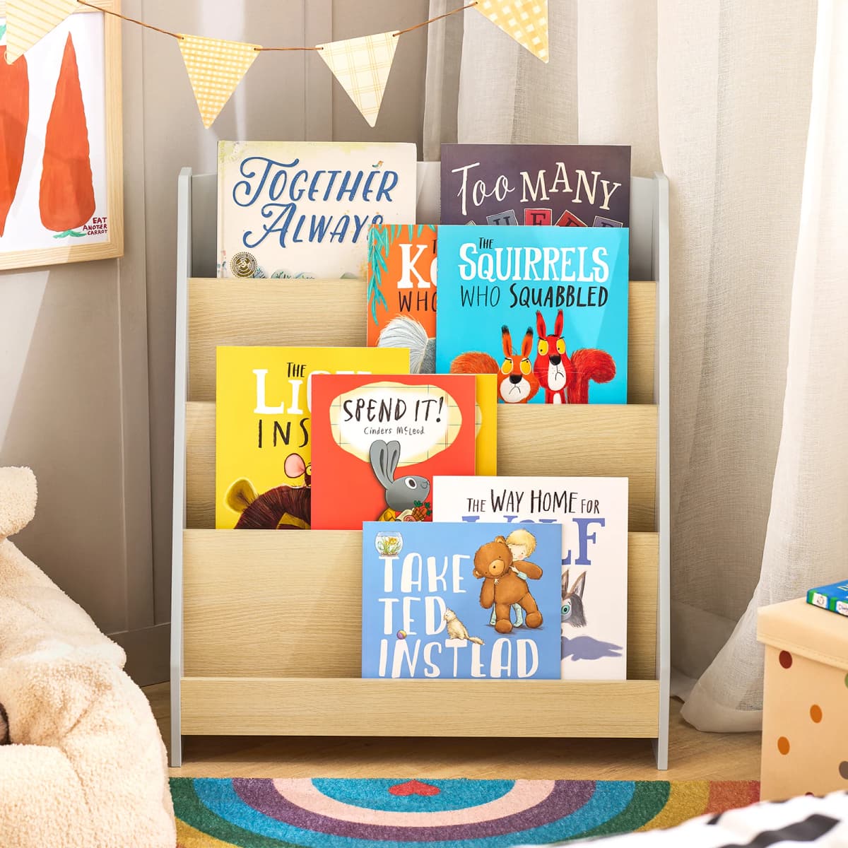 SoBuy KMB106-HG Children's Bookshelf Children's Shelf Newspaper stand with 4 Shelves Children's storage Shelf Book Rack